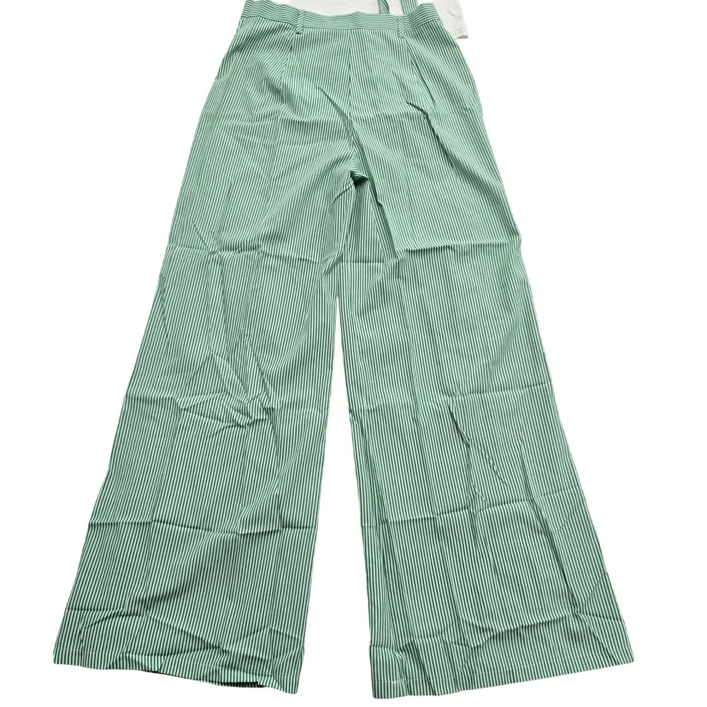 2 Piece Striped Palazzo Pants Set Rosette Top Wide Leg Green White Womens L NIP